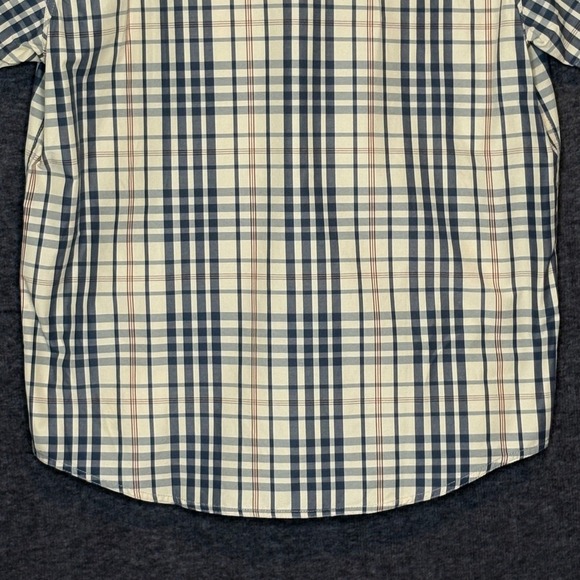 PrAna Kirkwood Shirt Large Plaid Stretch Button-Up Beige Short Sleeve Top - Picture 3 of 14